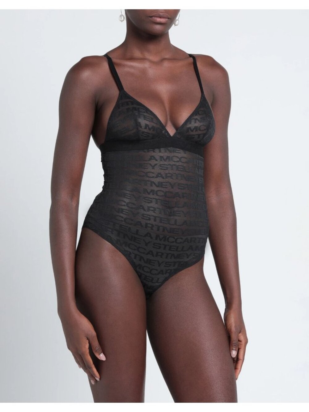 Stella McCartney Logo Mesh Bodysuit Black Size M NWT Sheer Monogram Lingerie